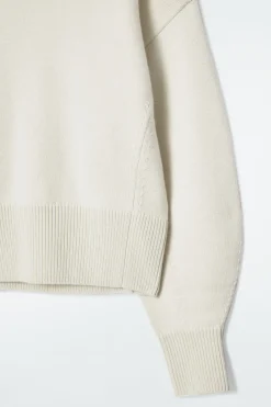Clearance COS FUNNEL-NECK WAISTED WOOL SWEATER CREAM