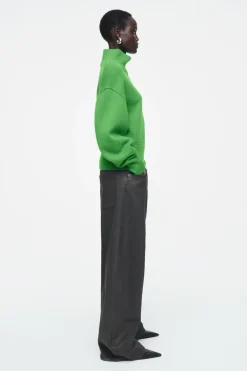 COS FUNNEL-NECK WAISTED WOOL SWEATER GREEN