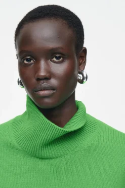 COS FUNNEL-NECK WAISTED WOOL SWEATER GREEN