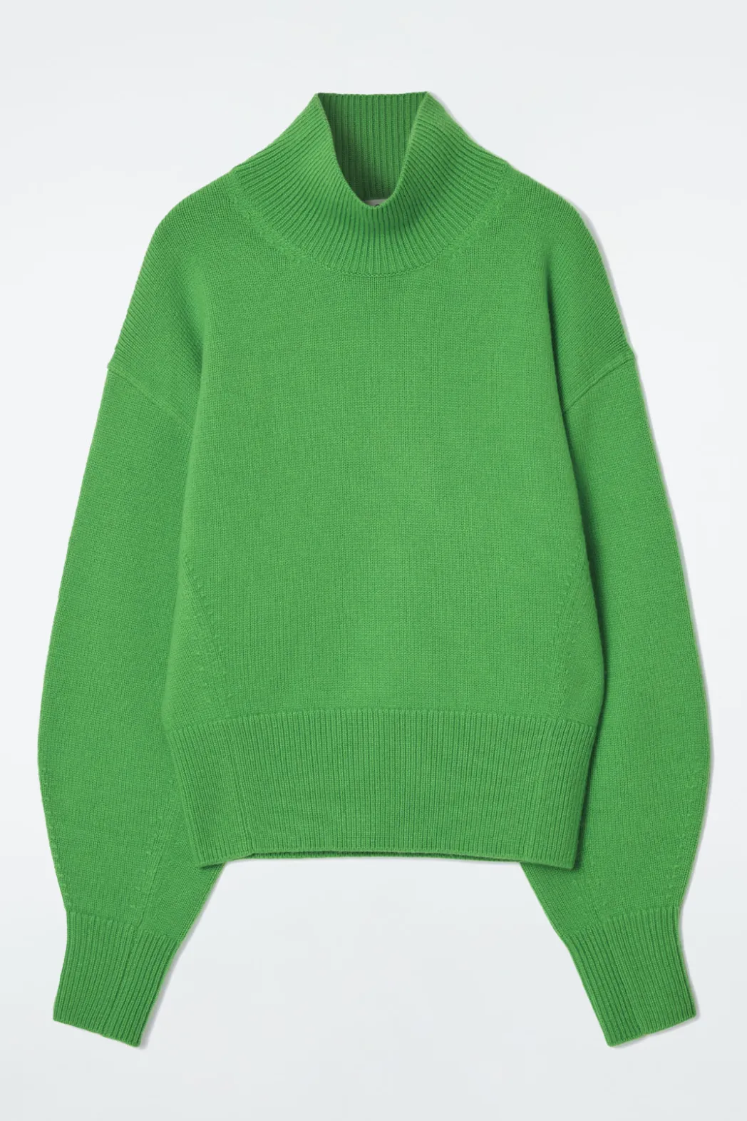 COS FUNNEL-NECK WAISTED WOOL SWEATER GREEN