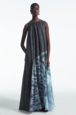 Online COS GATHERED A-LINE MAXI DRESS NAVY / BLUE