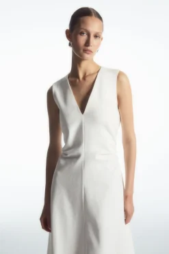 Discount COS GATHERED ASYMMETRIC MIDI DRESS WHITE
