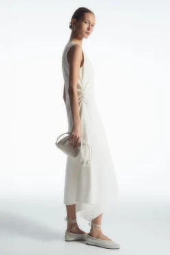 Discount COS GATHERED ASYMMETRIC MIDI DRESS WHITE