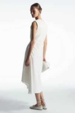 Discount COS GATHERED ASYMMETRIC MIDI DRESS WHITE
