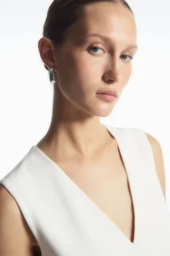 Discount COS GATHERED ASYMMETRIC MIDI DRESS WHITE