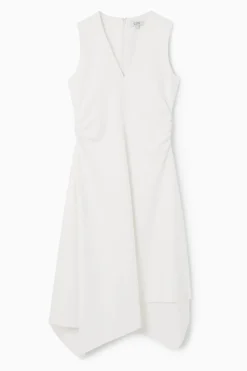 Discount COS GATHERED ASYMMETRIC MIDI DRESS WHITE