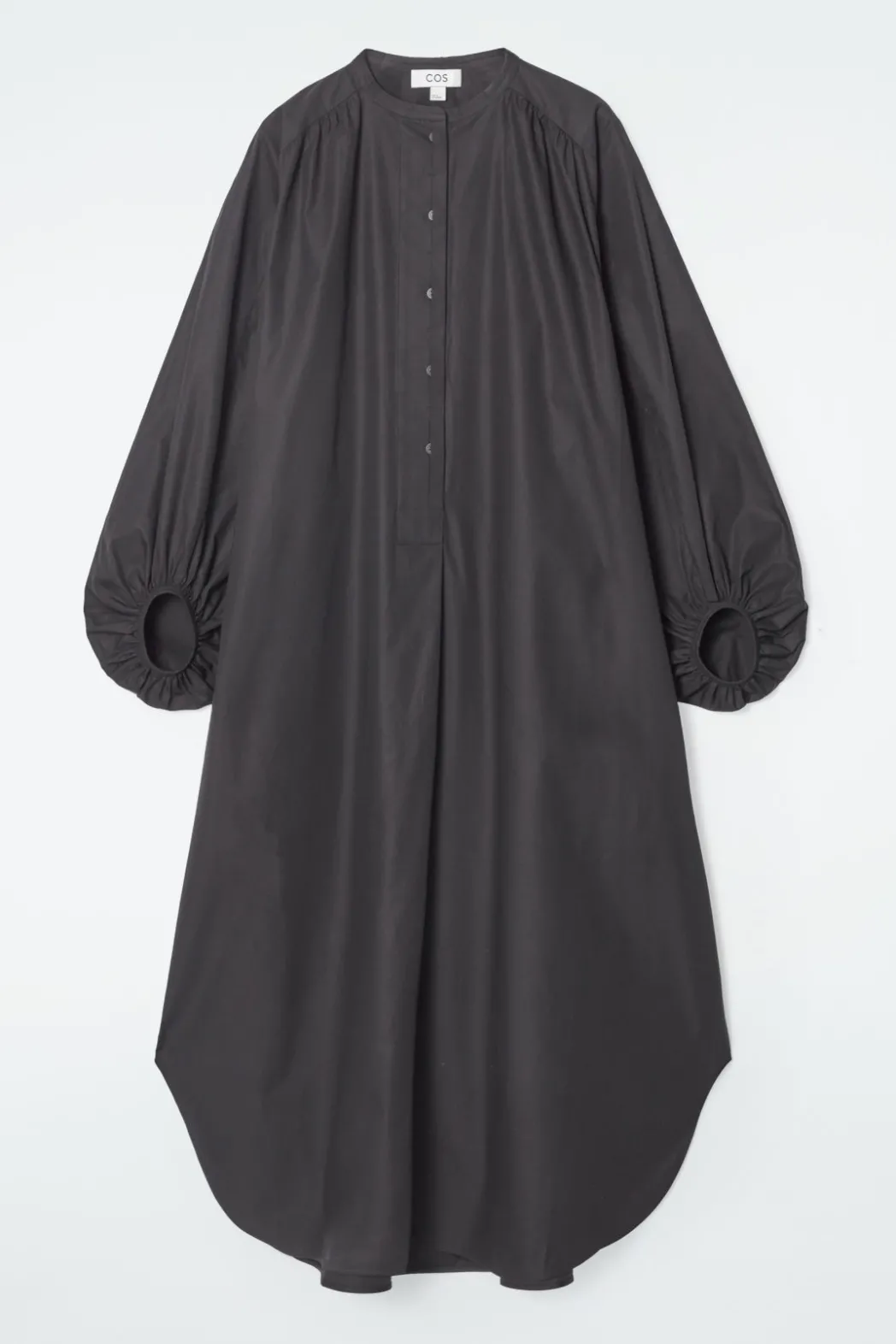New COS GATHERED BALLOON-SLEEVE MIDI DRESS BLACK