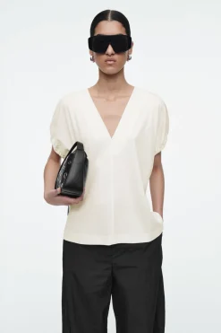 Sale COS GATHERED COTTON BLOUSE WHITE