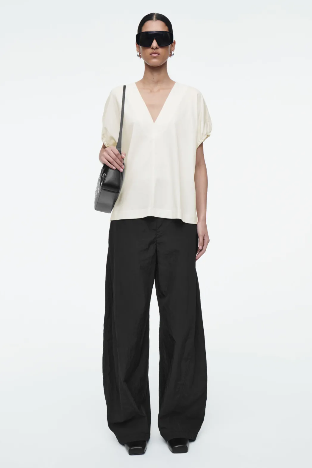 Sale COS GATHERED COTTON BLOUSE WHITE