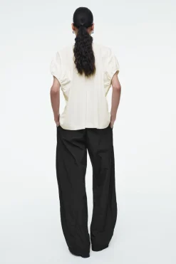 Sale COS GATHERED COTTON BLOUSE WHITE