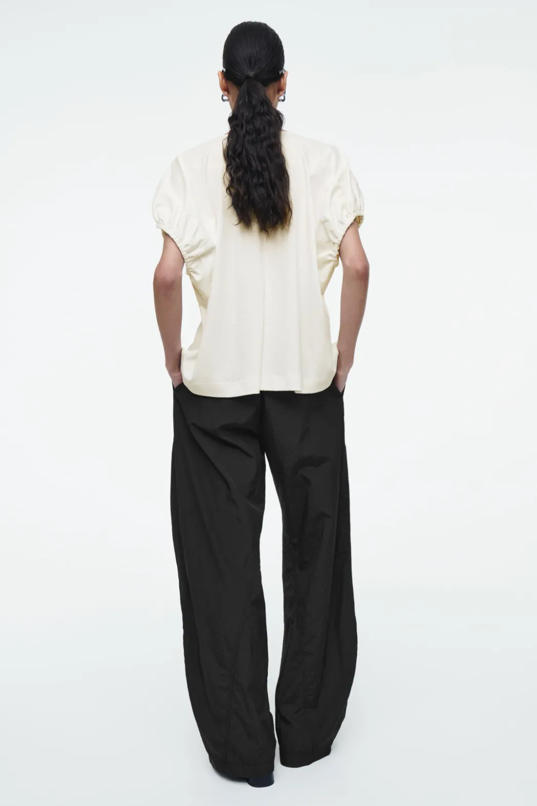 Sale COS GATHERED COTTON BLOUSE WHITE