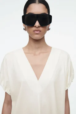 Sale COS GATHERED COTTON BLOUSE WHITE