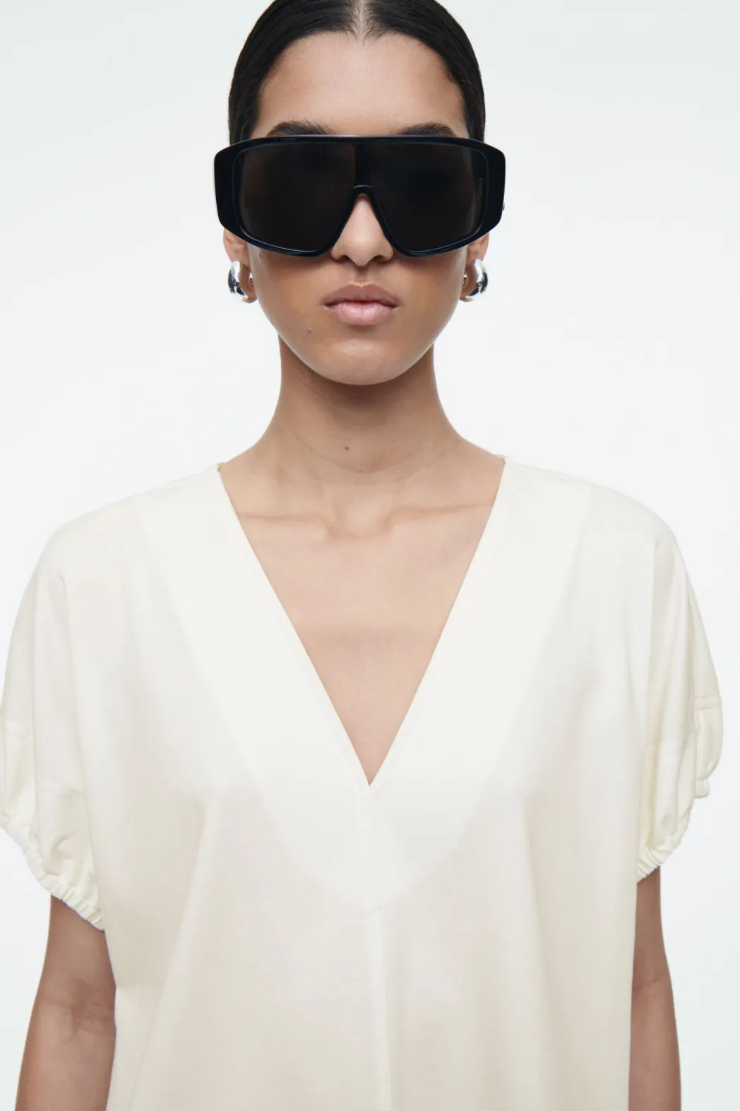 Sale COS GATHERED COTTON BLOUSE WHITE