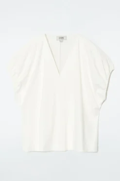 Sale COS GATHERED COTTON BLOUSE WHITE