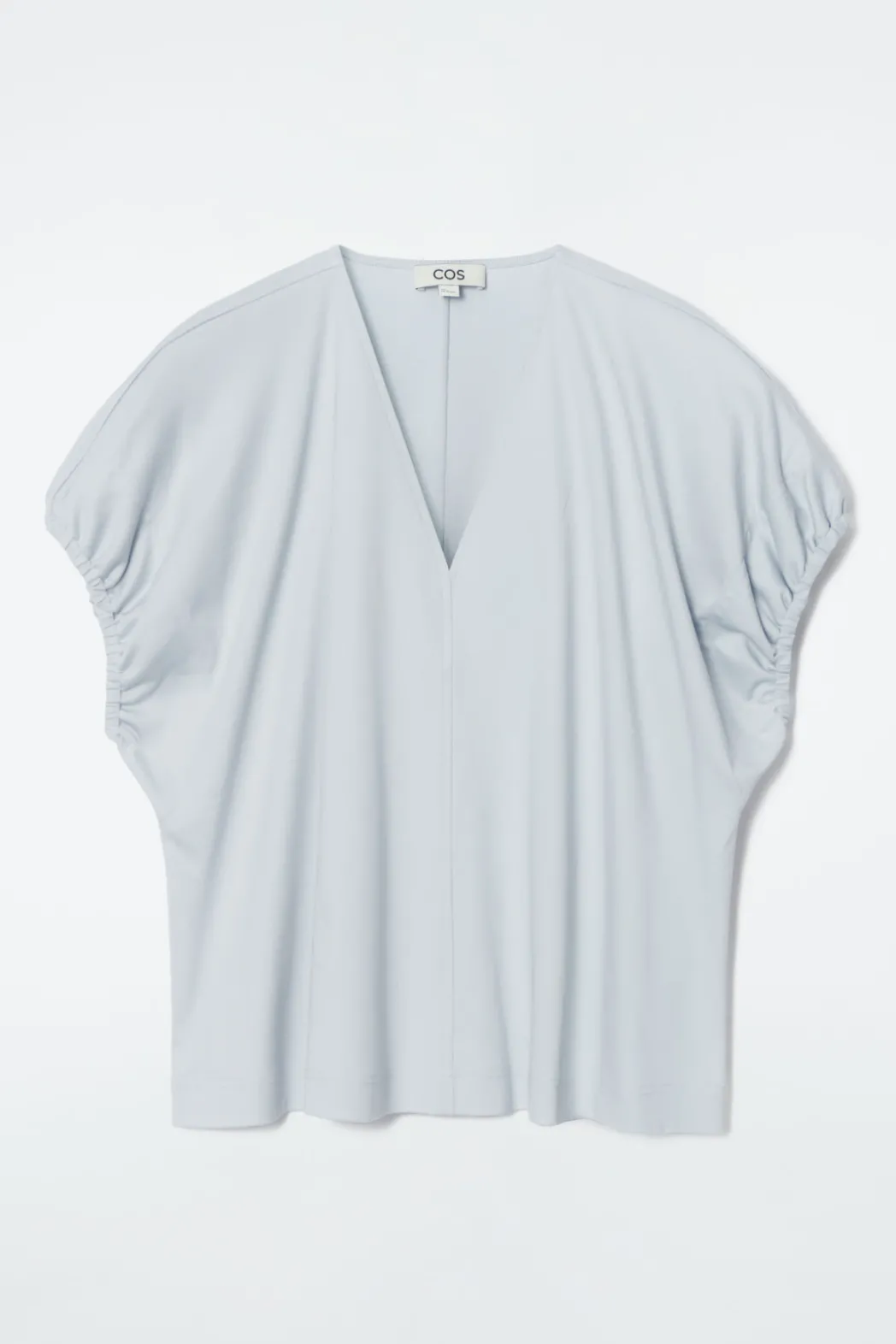Sale COS GATHERED COTTON BLOUSE LIGHT BLUE