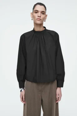 Best COS GATHERED COTTON BLOUSE BLACK