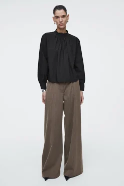 Best COS GATHERED COTTON BLOUSE BLACK