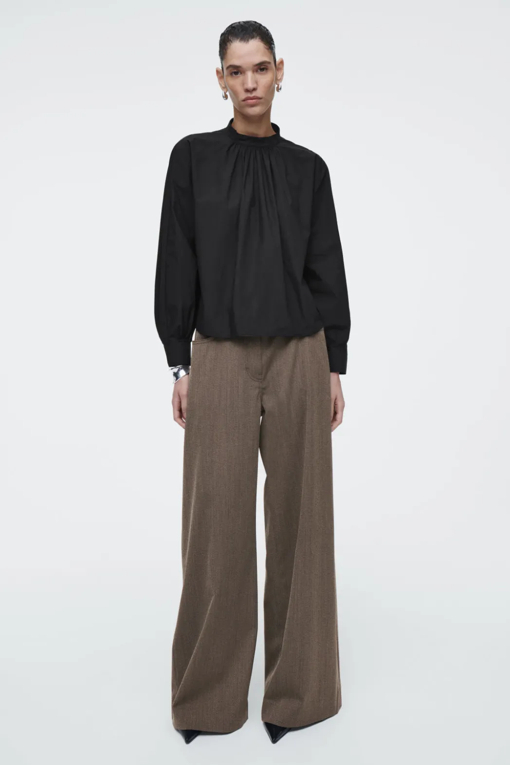 Best COS GATHERED COTTON BLOUSE BLACK