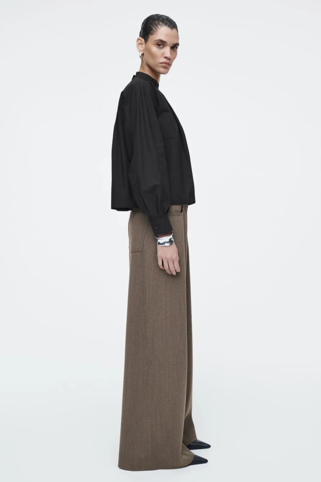 Best COS GATHERED COTTON BLOUSE BLACK