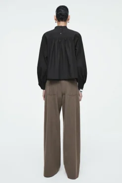 Best COS GATHERED COTTON BLOUSE BLACK