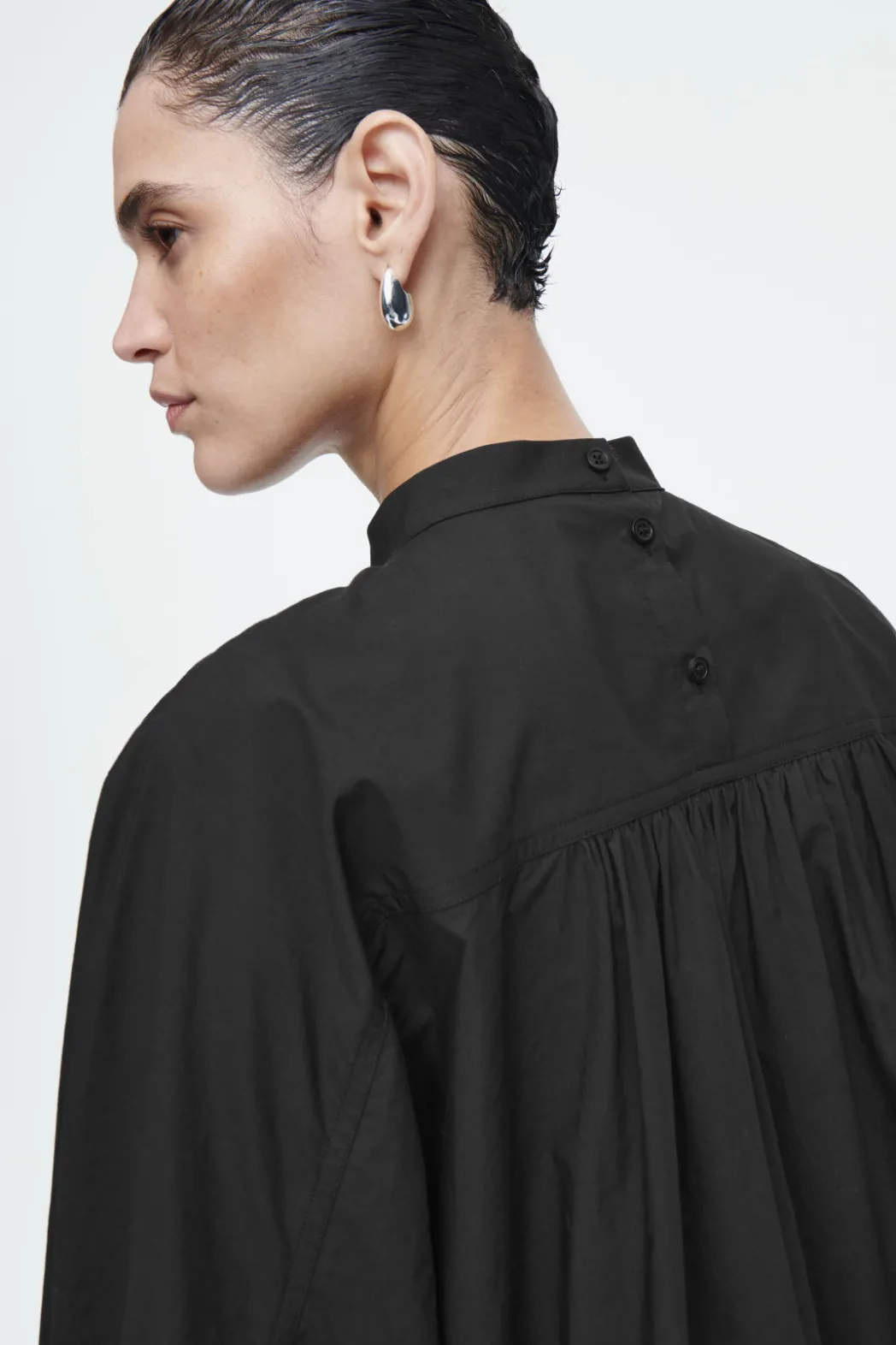 Best COS GATHERED COTTON BLOUSE BLACK