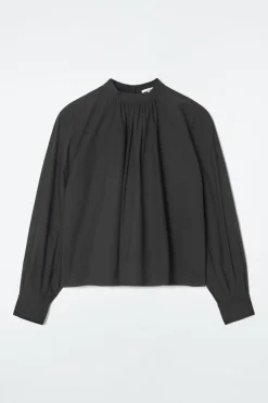 Best COS GATHERED COTTON BLOUSE BLACK
