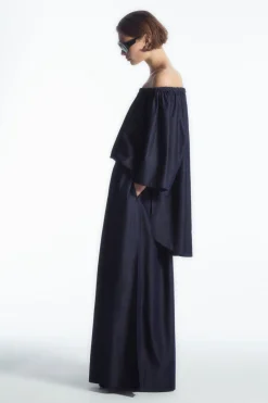 Online COS GATHERED DENIM MAXI SKIRT DARK BLUE
