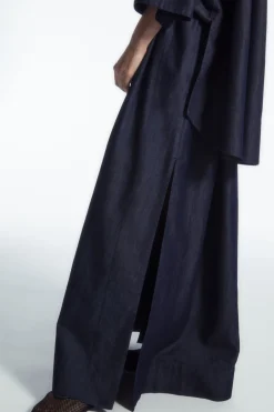 Online COS GATHERED DENIM MAXI SKIRT DARK BLUE