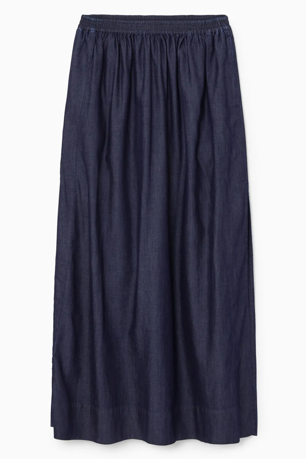 Online COS GATHERED DENIM MAXI SKIRT DARK BLUE