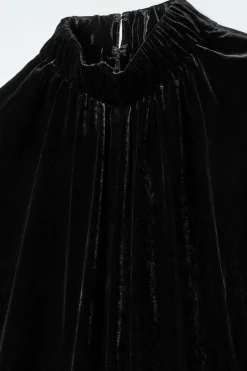 Discount COS GATHERED SILK-BLEND VELVET MIDI DRESS BLACK