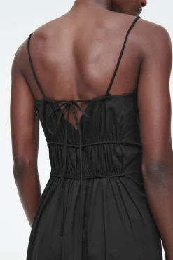 Discount COS GATHERED-WAIST MIDI DRESS BLACK