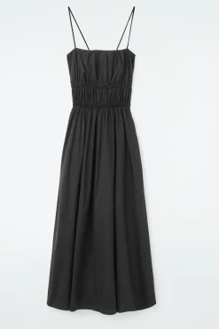 Discount COS GATHERED-WAIST MIDI DRESS BLACK