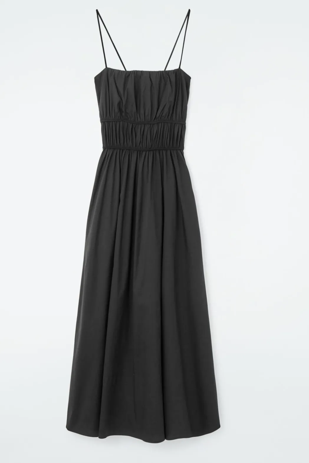 Discount COS GATHERED-WAIST MIDI DRESS BLACK