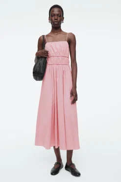 New COS GATHERED-WAIST MIDI DRESS PINK