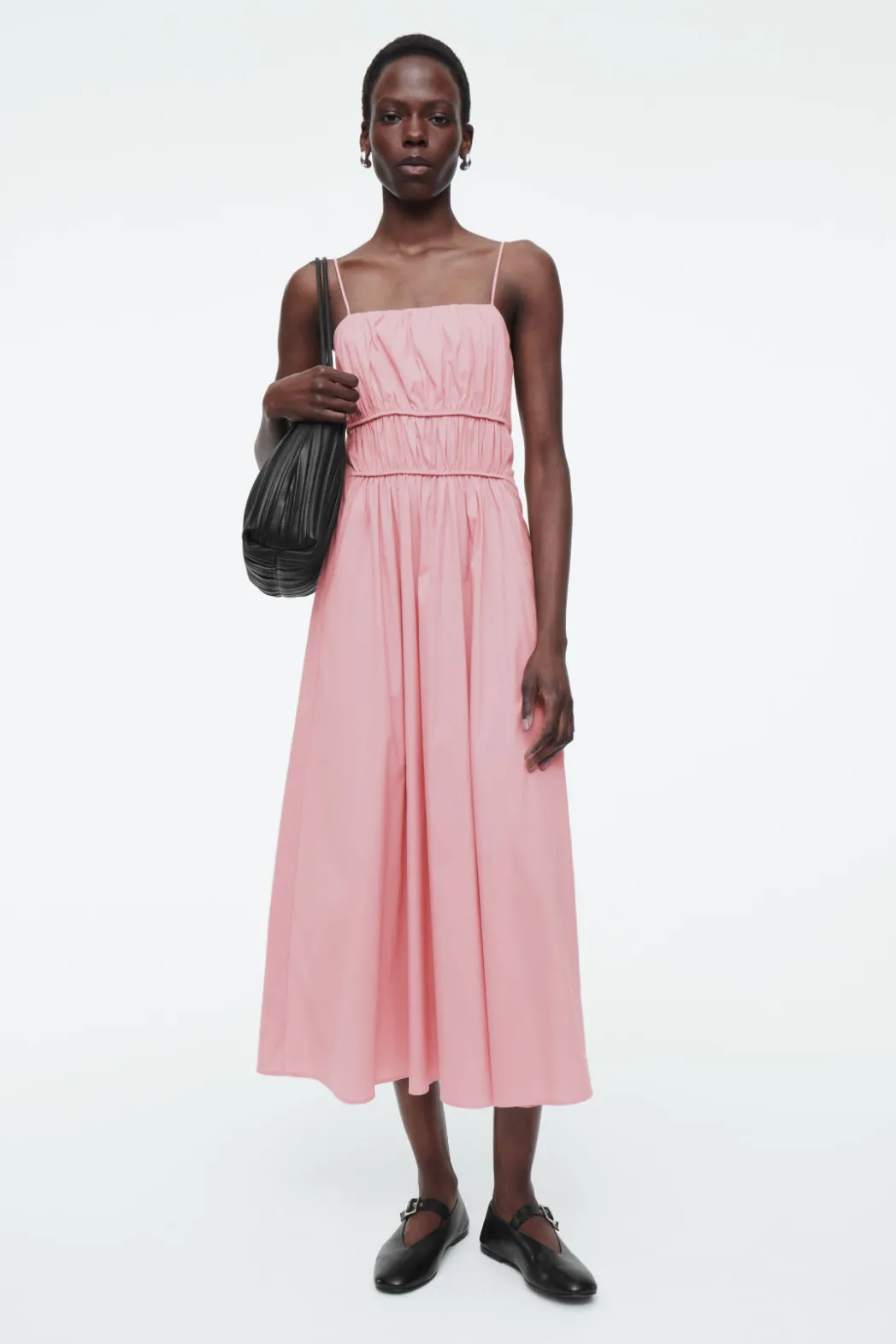 New COS GATHERED-WAIST MIDI DRESS PINK