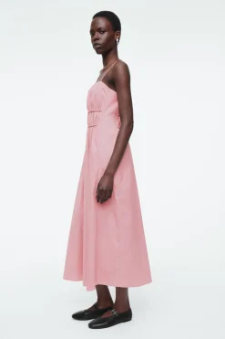 New COS GATHERED-WAIST MIDI DRESS PINK