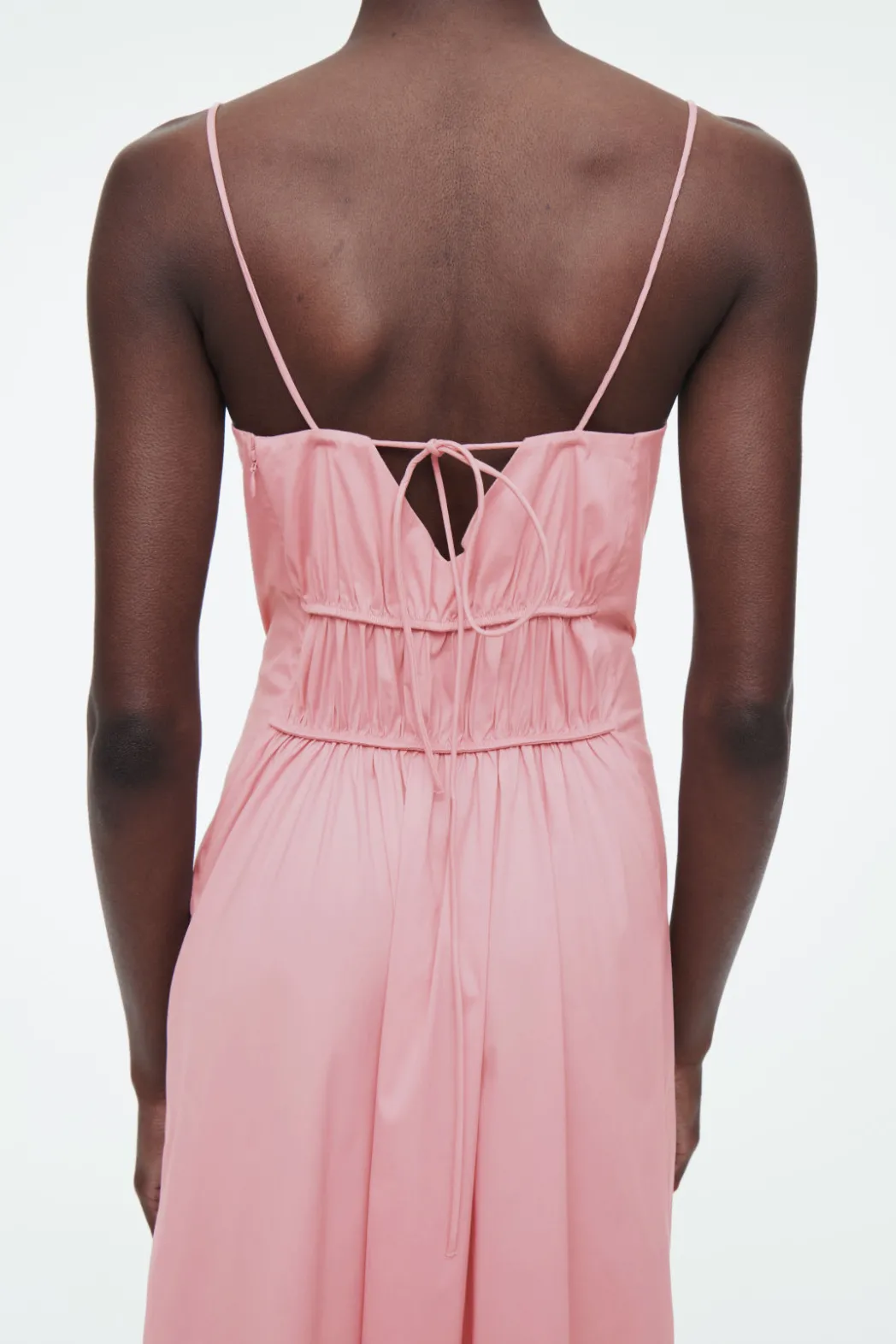 New COS GATHERED-WAIST MIDI DRESS PINK