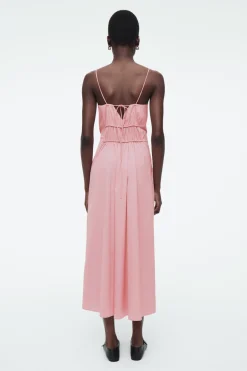 New COS GATHERED-WAIST MIDI DRESS PINK