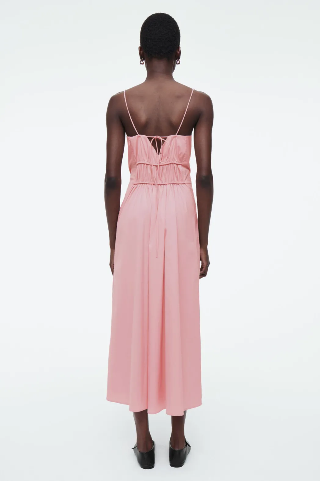New COS GATHERED-WAIST MIDI DRESS PINK