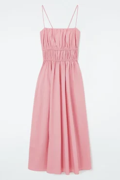 New COS GATHERED-WAIST MIDI DRESS PINK