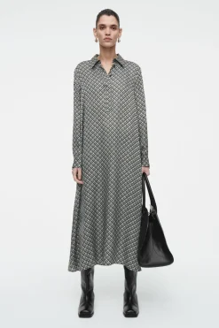 COS GEOMETRIC-PRINT MAXI SHIRT DRESS DARK GREEN / PRINTED