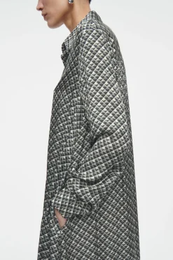 COS GEOMETRIC-PRINT MAXI SHIRT DRESS DARK GREEN / PRINTED