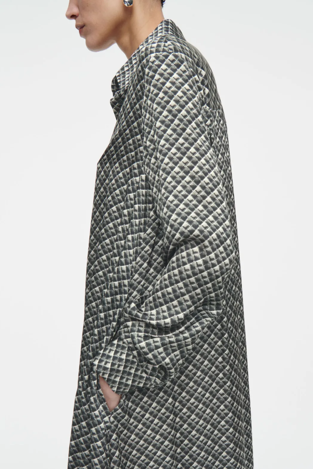COS GEOMETRIC-PRINT MAXI SHIRT DRESS DARK GREEN / PRINTED