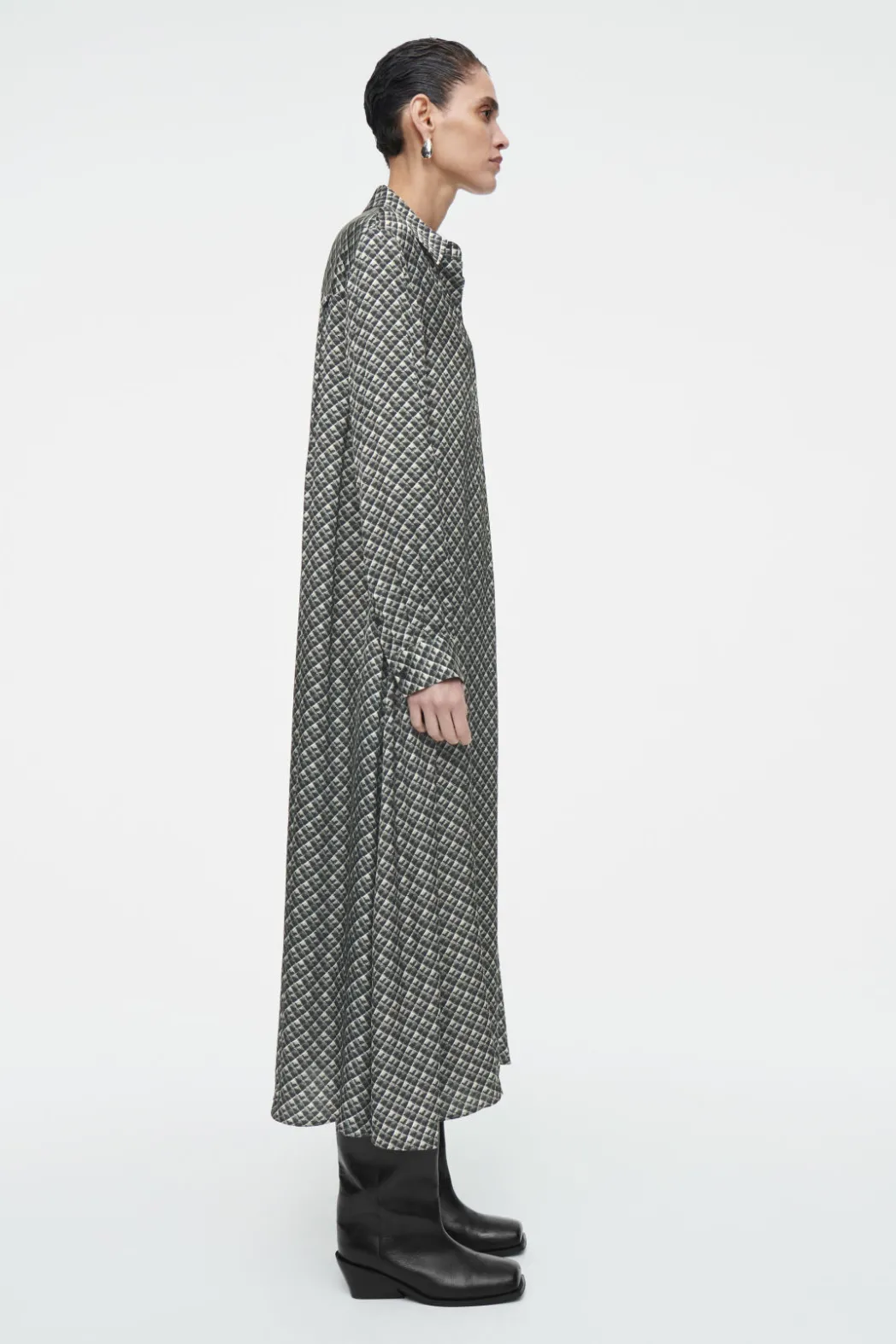 COS GEOMETRIC-PRINT MAXI SHIRT DRESS DARK GREEN / PRINTED