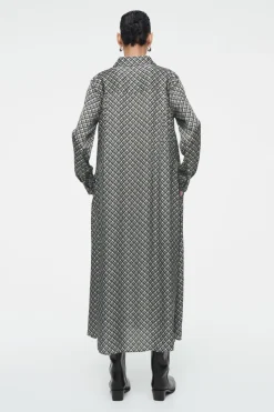 COS GEOMETRIC-PRINT MAXI SHIRT DRESS DARK GREEN / PRINTED
