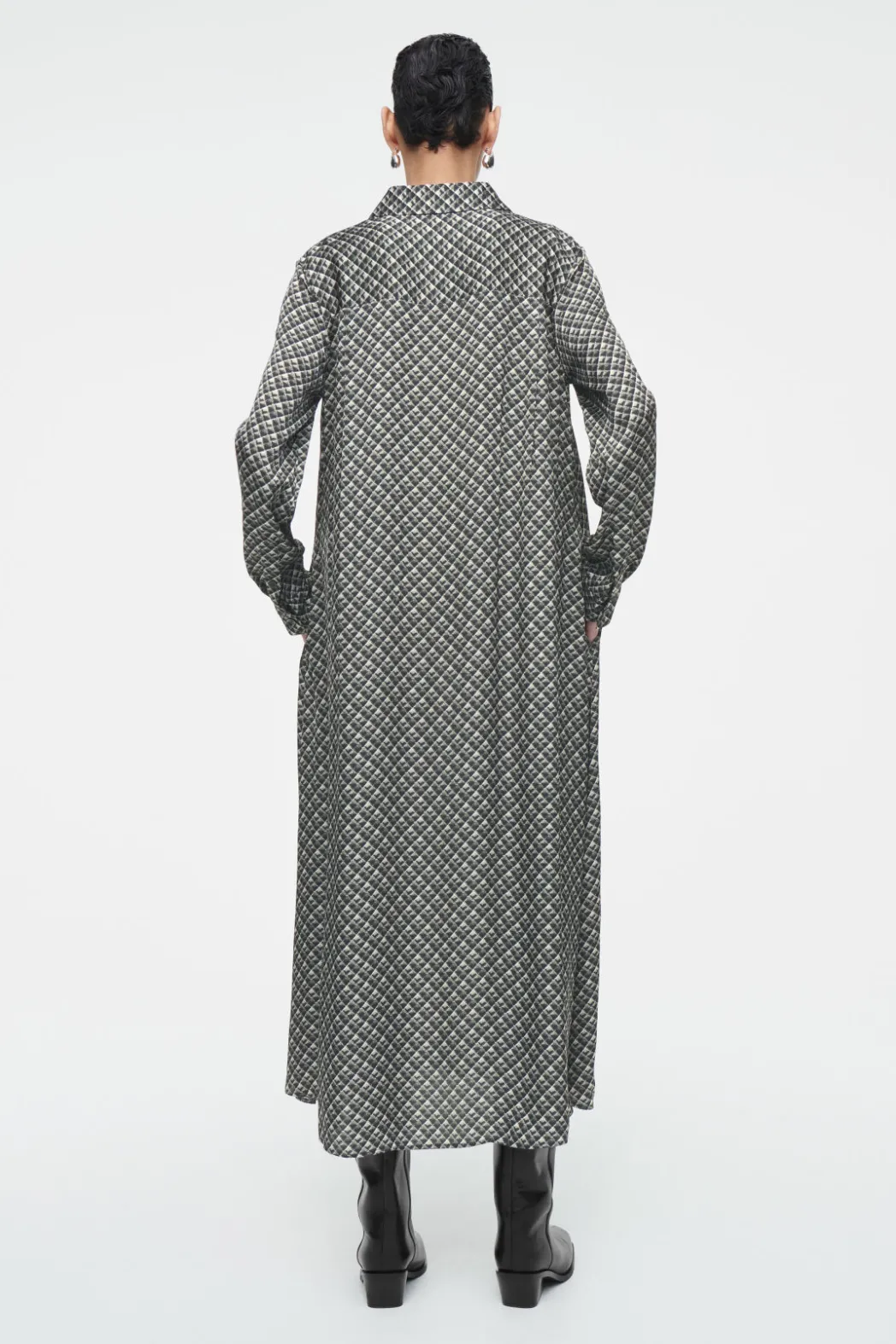 COS GEOMETRIC-PRINT MAXI SHIRT DRESS DARK GREEN / PRINTED