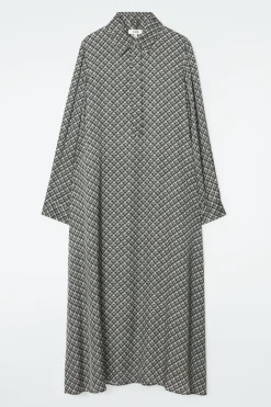 COS GEOMETRIC-PRINT MAXI SHIRT DRESS DARK GREEN / PRINTED