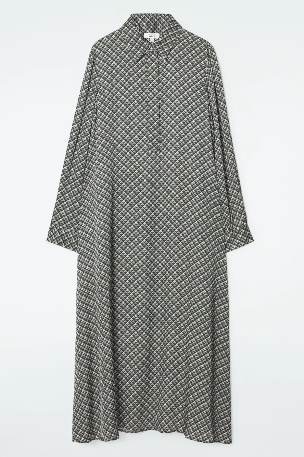 COS GEOMETRIC-PRINT MAXI SHIRT DRESS DARK GREEN / PRINTED