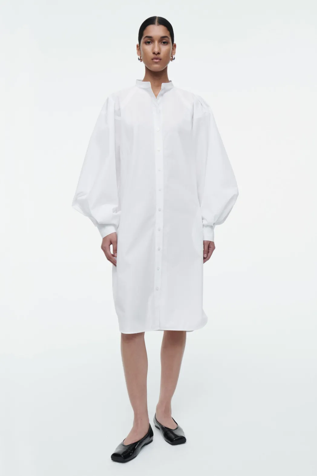Clearance COS GRANDAD-COLLAR MIDI SHIRT DRESS WHITE