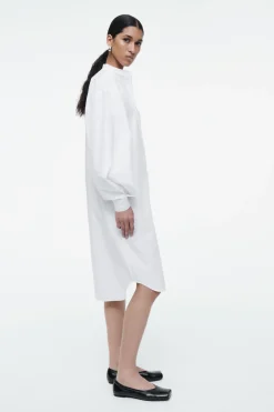 Clearance COS GRANDAD-COLLAR MIDI SHIRT DRESS WHITE